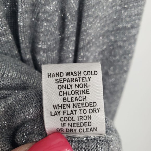 Gray Metallic Knit Cardigan Sweater Women Size S Open Front Stretch Career Cache - Picture 7 of 11